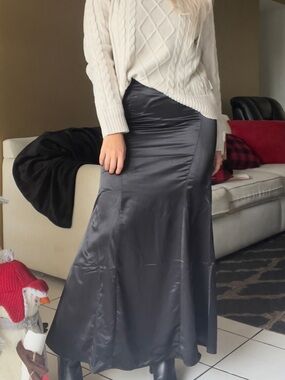 H&M Satin Maxi Skirt in Charcoal Gray